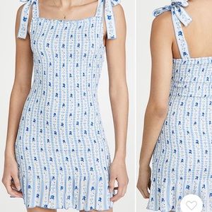Shopbop Playa Lucila floral sun dress with ribbon tie straps size S, blue/white
